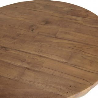 Table Basse Scandinave ronde Double Plateau en bois finition teck recyclé pied blanc